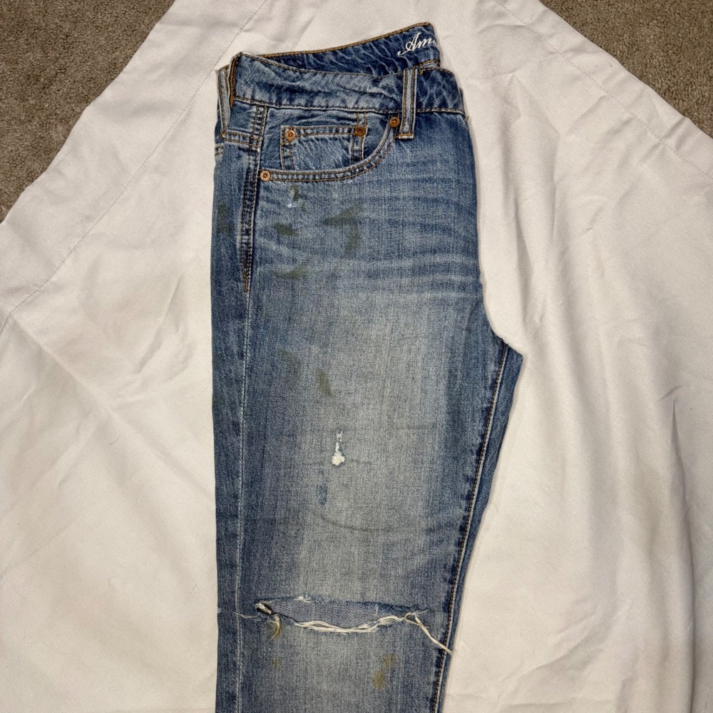 American Eagle Slouchy Jeans Womens 4 Reg Distressed Stained Medium Wash Denim - Picture 7 of 7